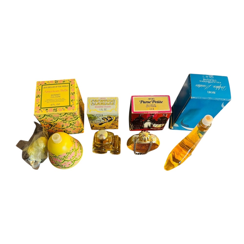 Vtg Avon Cologne Set American Belle Carriage Purse Dolphin Bottles with Boxes - Picture 3 of 6